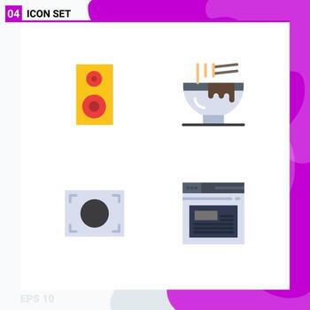 paquete de línea de vector editable de 4 iconos planos simples de marco de estudio tazón comida internet elementos de diseño de vector editable