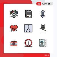 paquete de iconos vectoriales de stock de 9 signos y símbolos de línea para las flechas de ubicación ecológica coordinan elementos de diseño vectorial editables del corazón vector