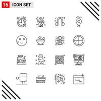 Group of 16 Modern Outlines Set for school embarrassed help map camping Editable Vector Design Elements