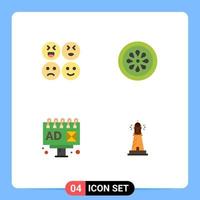 Mobile Interface Flat Icon Set of 4 Pictograms of emojis advertising drink lemon lighthouse Editable Vector Design Elements