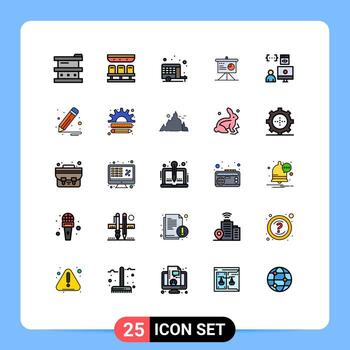 25 símbolos de signos de color plano de línea rellena universal de elementos de diseño de vector editables de resorte de análisis de viaje de tablero de aplicaciones