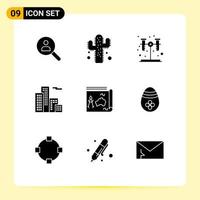 Set of 9 Modern UI Icons Symbols Signs for book travel chemistry map building Editable Vector Design Elements