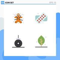 Group of 4 Modern Flat Icons Set for cookie submarine halloween medicine leaf Editable Vector Design Elements