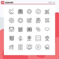 User Interface Pack of 25 Basic Lines of school pendulum cogs movement biscuits Editable Vector Design Elements