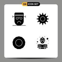 4 Universal Solid Glyphs Set for Web and Mobile Applications cartoon bonus frankenstein gear construction Editable Vector Design Elements