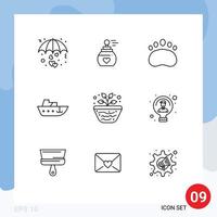 Editable Vector Line Pack of 9 Simple Outlines of geography yacht aroma vessel boat Editable Vector Design Elements