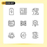 9 Universal Outlines Set for Web and Mobile Applications woofer monitor construction lcd display Editable Vector Design Elements