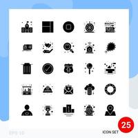 Modern Set of 25 Solid Glyphs Pictograph of knowledge content stop book money Editable Vector Design Elements