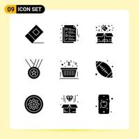 Mobile Interface Solid Glyph Set of 9 Pictograms of business ribbon box performance award Editable Vector Design Elements