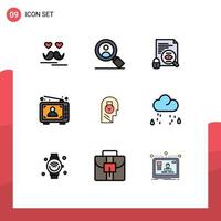 Universal Icon Symbols Group of 9 Modern Filledline Flat Colors of secure marketing search man advertisement Editable Vector Design Elements