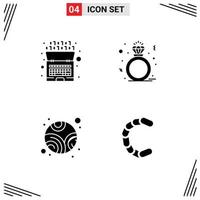 Solid Glyph Pack of 4 Universal Symbols of artificial planet intelligence ring chain coin Editable Vector Design Elements