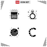 Solid Glyph Pack of 4 Universal Symbols of artificial planet intelligence ring chain coin Editable Vector Design Elements