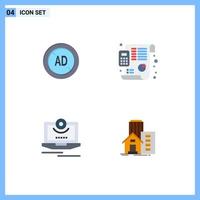 Modern Set of 4 Flat Icons Pictograph of ad camera digital financial monitor Editable Vector Design Elements