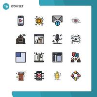 16 Thematic Vector Flat Color Filled Lines and Editable Symbols of like business receive building vision Editable Creative Vector Design Elements