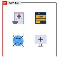 Group of 4 Modern Flat Icons Set for branch tech rice data internet of things Editable Vector Design Elements