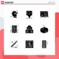 Set of 9 Commercial Solid Glyphs pack for building touch file hand touch software Editable Vector Design Elements