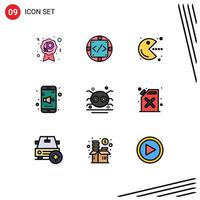 Universal Icon Symbols Group of 9 Modern Filledline Flat Colors of halloween sound produc mobile play Editable Vector Design Elements