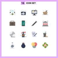 Set of 16 Modern UI Icons Symbols Signs for app nuclear creative science bowl Editable Pack of Creative Vector Design Elements