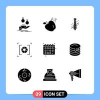 Universal Icon Symbols Group of 9 Modern Solid Glyphs of gym lens tie aperture interview Editable Vector Design Elements