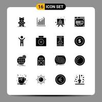 Solid Glyph Pack of 16 Universal Symbols of achievement coder marketing code education Editable Vector Design Elements