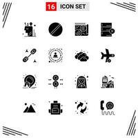 Group of 16 Modern Solid Glyphs Set for clip data research cancel guide Editable Vector Design Elements