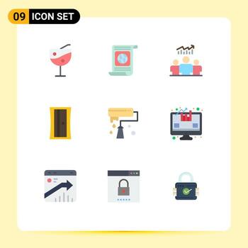 Pictogram Set of 9 Simple Flat Colors of brush tool group sharpener success Editable Vector Design Elements