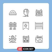 Group of 9 Outlines Signs and Symbols for bed insignia sound decoration construction Editable Vector Design Elements