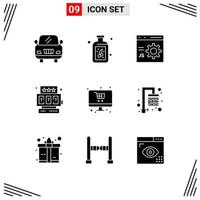 Modern Set of 9 Solid Glyphs Pictograph of shower shop development shopping game Editable Vector Design Elements