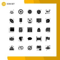 Set of 25 Vector Solid Glyphs on Grid for time health sound diet scince Editable Vector Design Elements