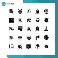 25 Universal Solid Glyphs Set for Web and Mobile Applications web designing shield history protection marker Editable Vector Design Elements