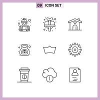 9 Universal Outline Signs Symbols of crown money home finance banking Editable Vector Design Elements