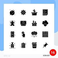 Group of 16 Solid Glyphs Signs and Symbols for gingerbread man cookie nature report paper Editable Vector Design Elements