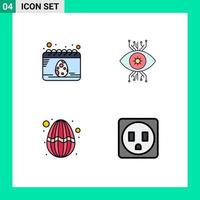 Group of 4 Filledline Flat Colors Signs and Symbols for calendar easter egg surveillance holiday Editable Vector Design Elements