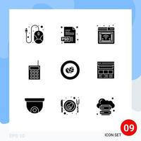 Pack of 9 creative Solid Glyphs of eco walkie online talkie hardware Editable Vector Design Elements