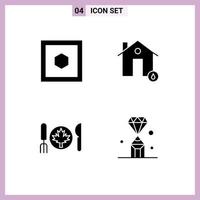 4 Universal Solid Glyphs Set for Web and Mobile Applications hexagon autumn buildings hot leaf Editable Vector Design Elements