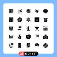 Universal Icon Symbols Group of 25 Modern Solid Glyphs of right direction tick circle paper Editable Vector Design Elements