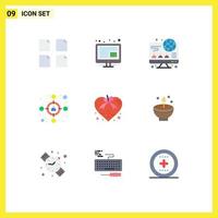 User Interface Pack of 9 Basic Flat Colors of celebrate valentine business ribbon heart Editable Vector Design Elements