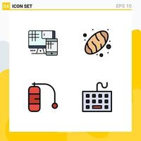 Pack of 4 creative Filledline Flat Colors of computer vacation education food devices Editable Vector Design Elements