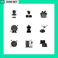 Pictogram Set of 9 Simple Solid Glyphs of water circle cart caution items Editable Vector Design Elements