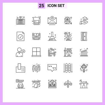 User Interface Pack of 25 Basic Lines of build secure milk jug search bug Editable Vector Design Elements