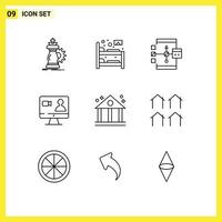9 User Interface Outline Pack of modern Signs and Symbols of computer search sleep job development Editable Vector Design Elements