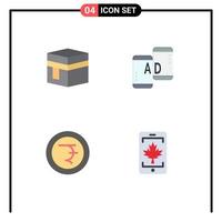 Group of 4 Modern Flat Icons Set for hajj coin mecca mobile rupee Editable Vector Design Elements