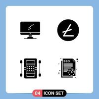 Group of 4 Solid Glyphs Signs and Symbols for computer athletics imac blockchain game Editable Vector Design Elements