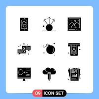 Solid Glyph Pack of 9 Universal Symbols of explosion bomb landmark chat qa Editable Vector Design Elements