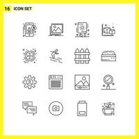 User Interface Pack of 16 Basic Outlines of business modeling photo cube party Editable Vector Design Elements