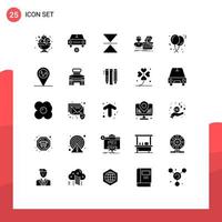 conjunto moderno de 25 glifos y símbolos sólidos, como globos, vehículos de compras, cesta, salario, elementos de diseño vectorial editables vector