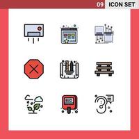 paquete de iconos de vector de stock de 9 signos y símbolos de línea para crear blueprint denegado elementos de diseño de vector editables de cable de eliminación digital