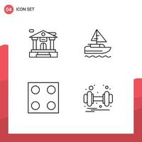 Pack of 4 creative Filledline Flat Colors of bank stove boat country gym Editable Vector Design Elements