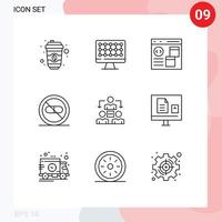 Modern Set of 9 Outlines Pictograph of meeting medical coding hospital clinic Editable Vector Design Elements