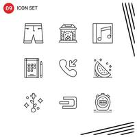 Modern Set of 9 Outlines Pictograph of call notes album notebook songs Editable Vector Design Elements